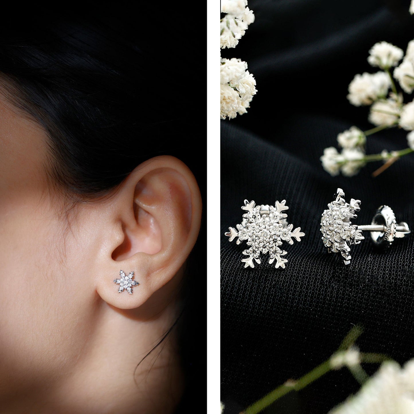 Certified Moissanite Snowflake Stud Earrings