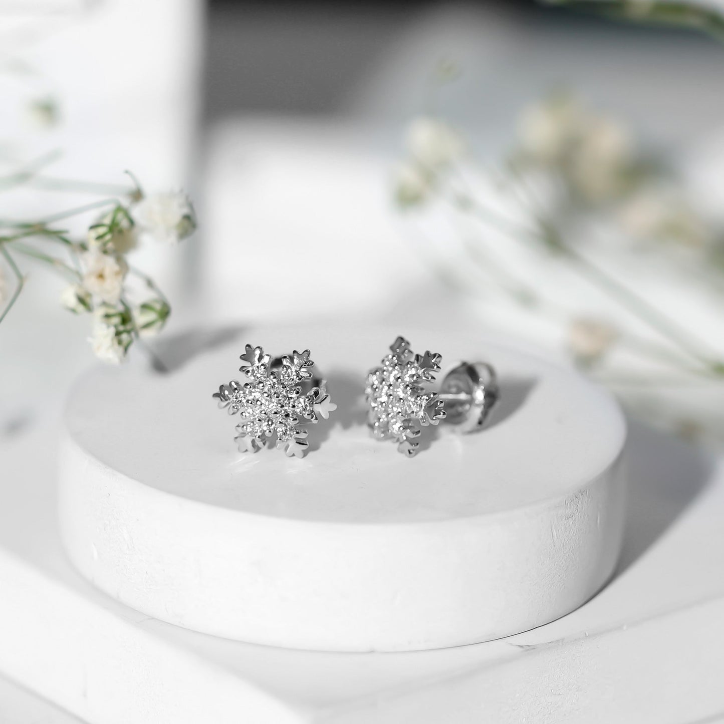 Certified Moissanite Snowflake Stud Earrings