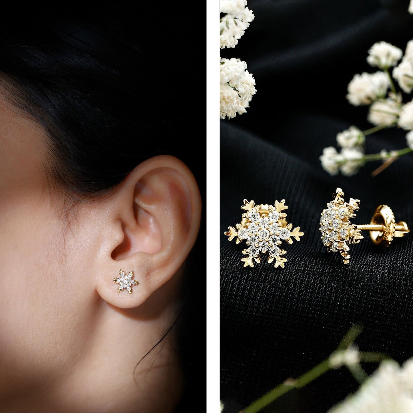 Certified Moissanite Snowflake Stud Earrings