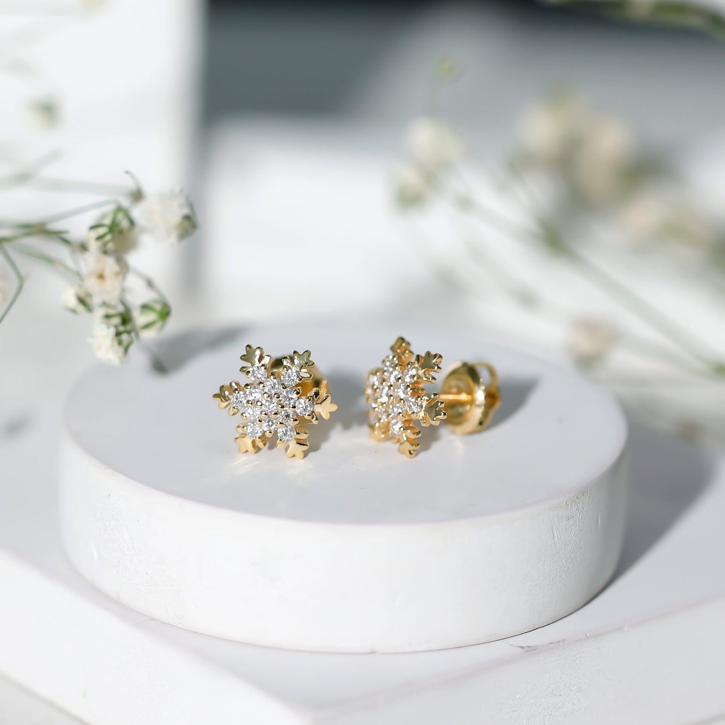 Certified Moissanite Snowflake Stud Earrings