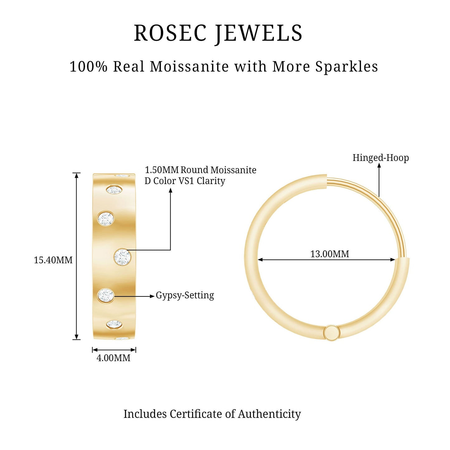 Certified Moissanite Hinged Hoop Earrings