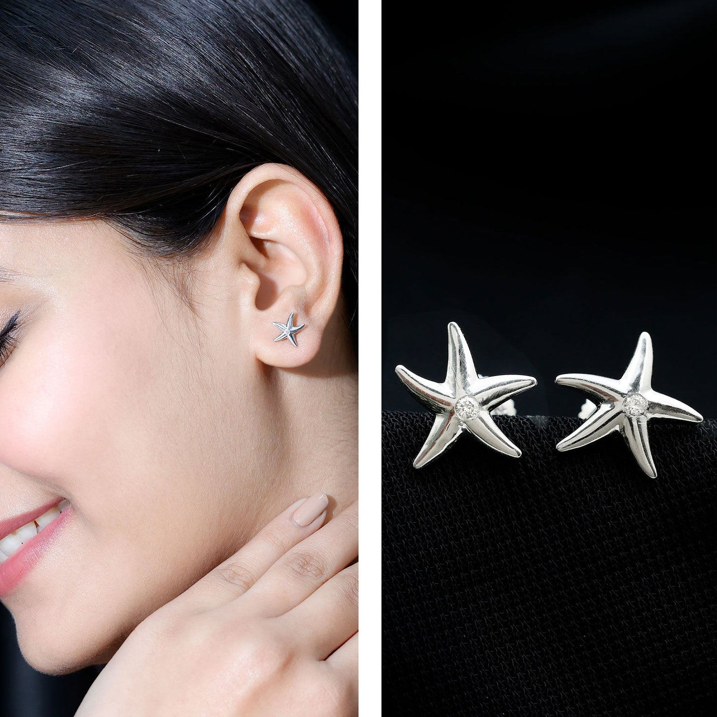 Bezel Set Round Moissanite Starfish Stud Earrings