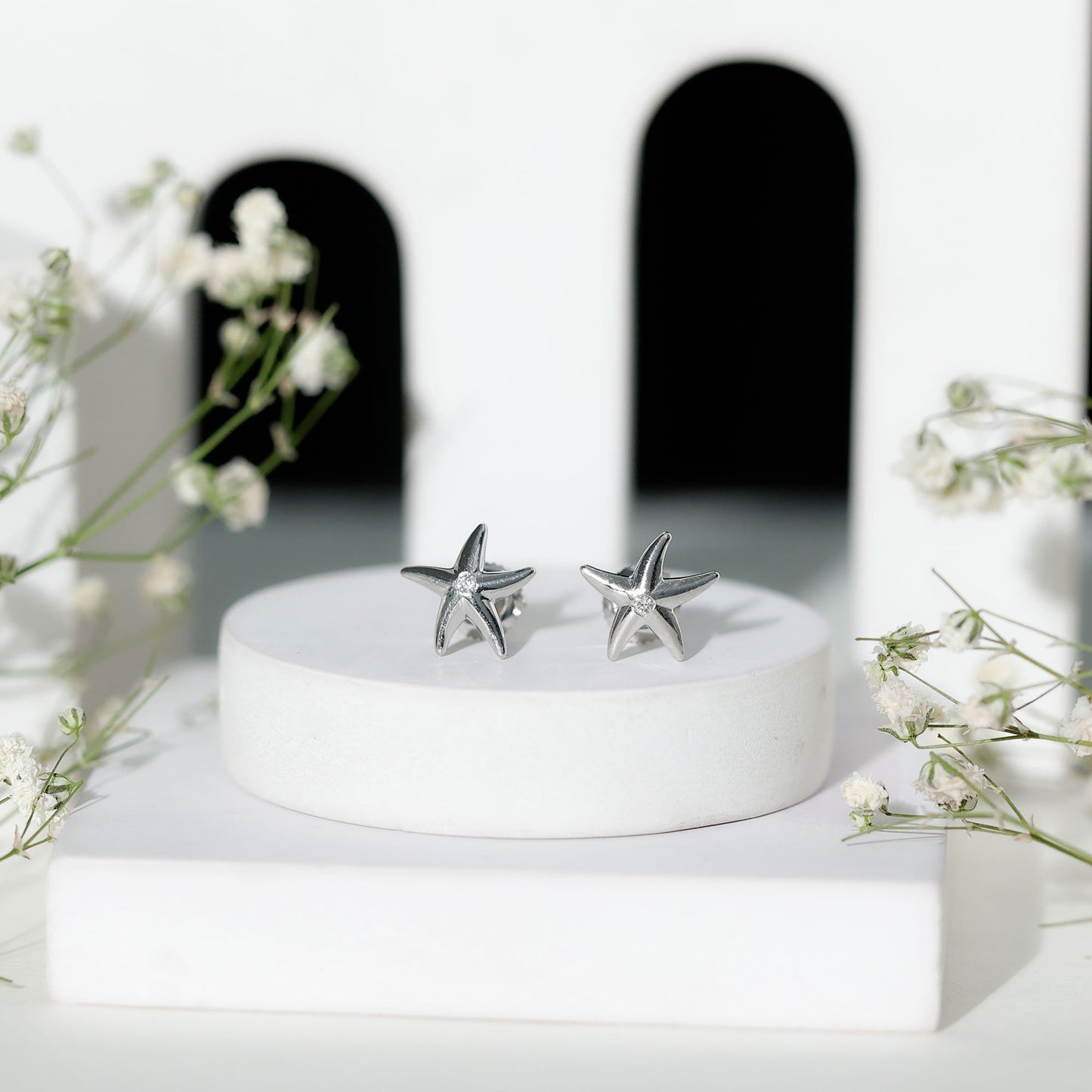 Bezel Set Round Moissanite Starfish Stud Earrings