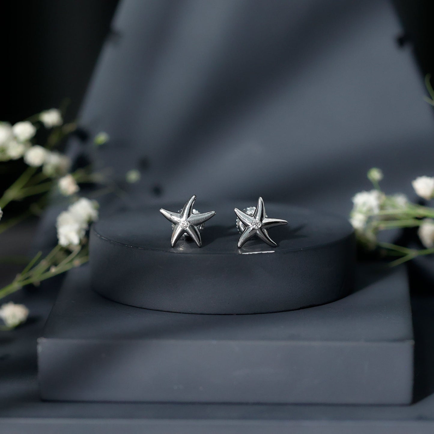 Bezel Set Round Moissanite Starfish Stud Earrings