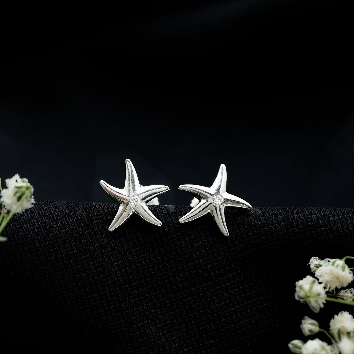 Bezel Set Round Moissanite Starfish Stud Earrings