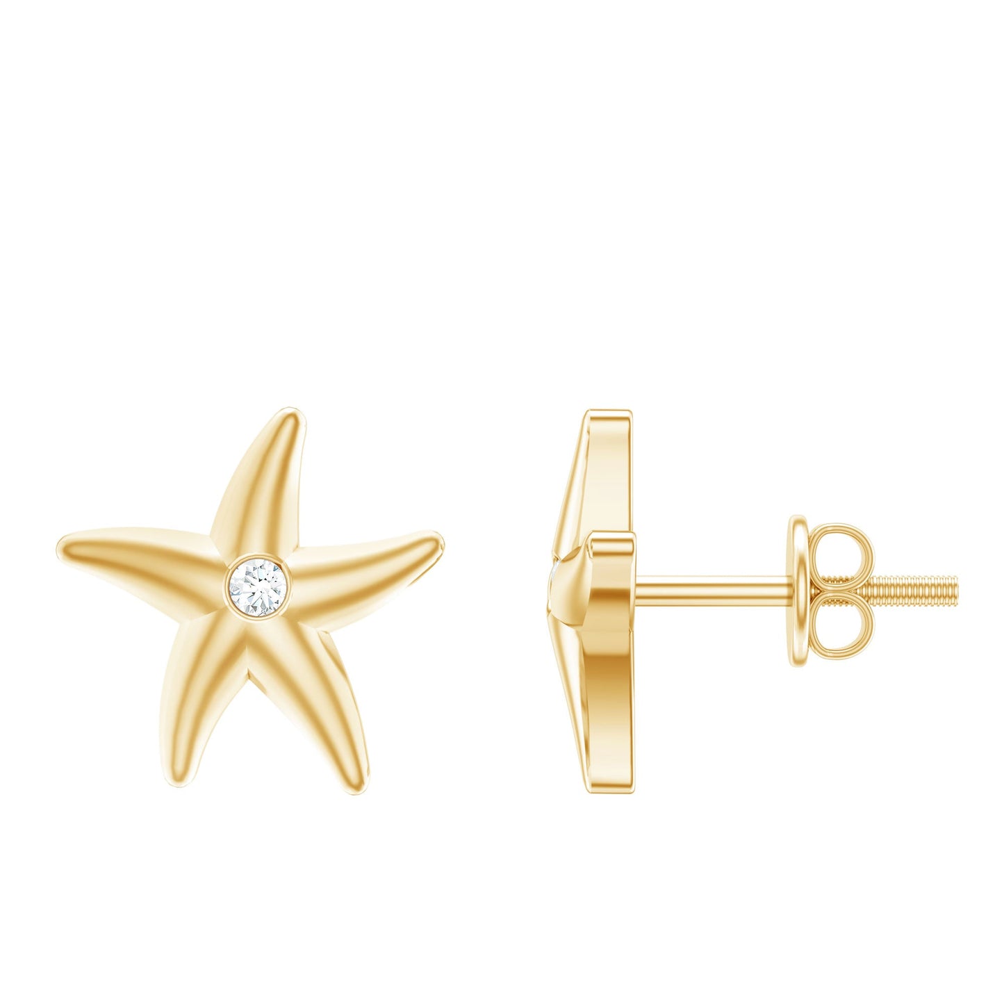 Bezel Set Round Moissanite Starfish Stud Earrings
