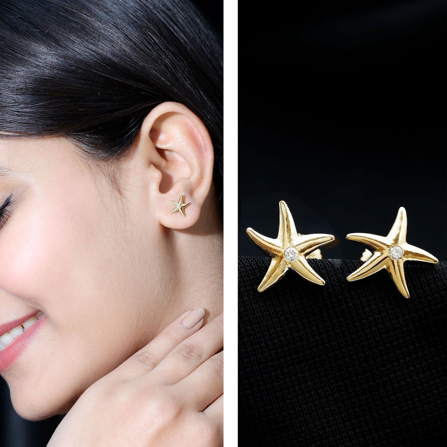 Bezel Set Round Moissanite Starfish Stud Earrings