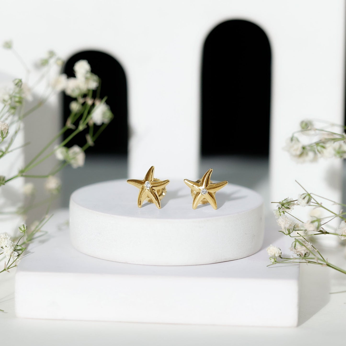Bezel Set Round Moissanite Starfish Stud Earrings