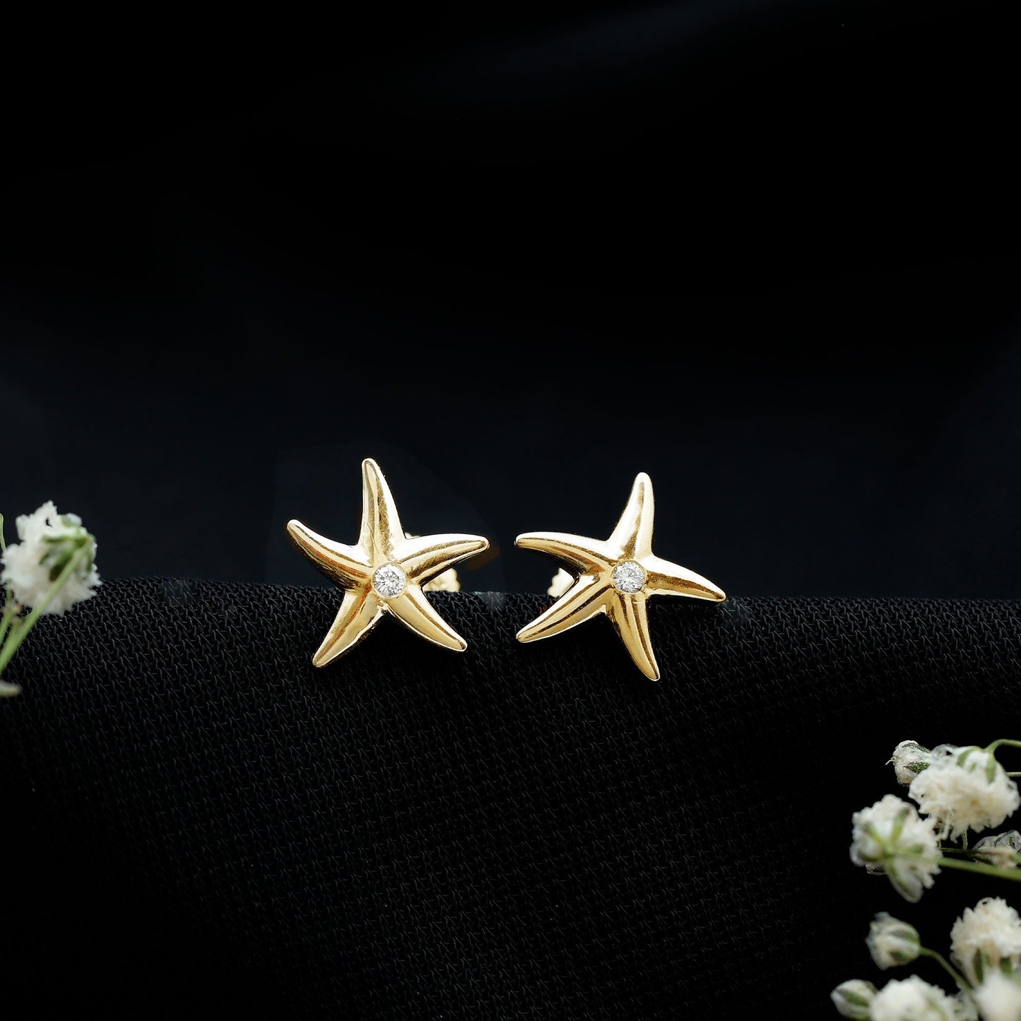 Bezel Set Round Moissanite Starfish Stud Earrings