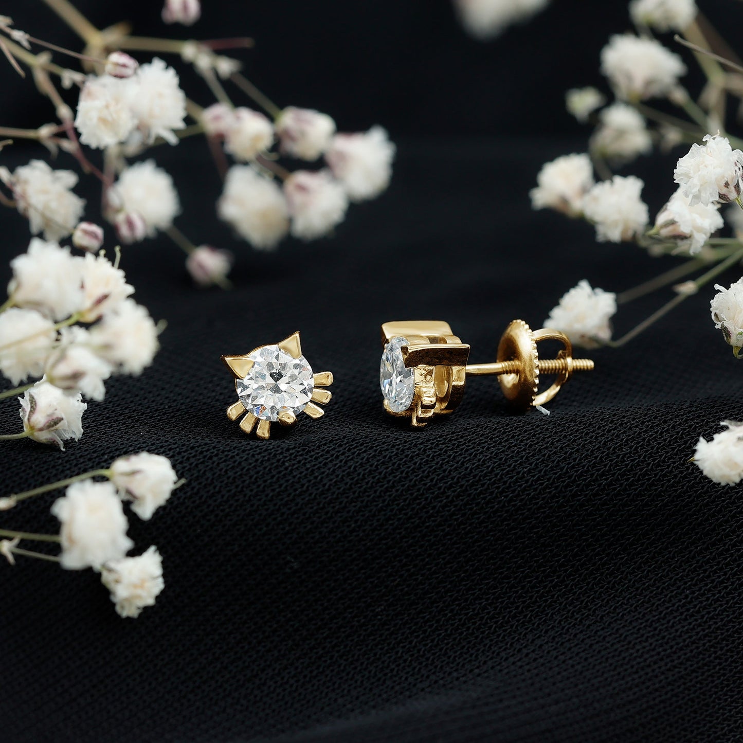 1 CT Solitaire Moissanite Cat Stud Earrings with Screw Back