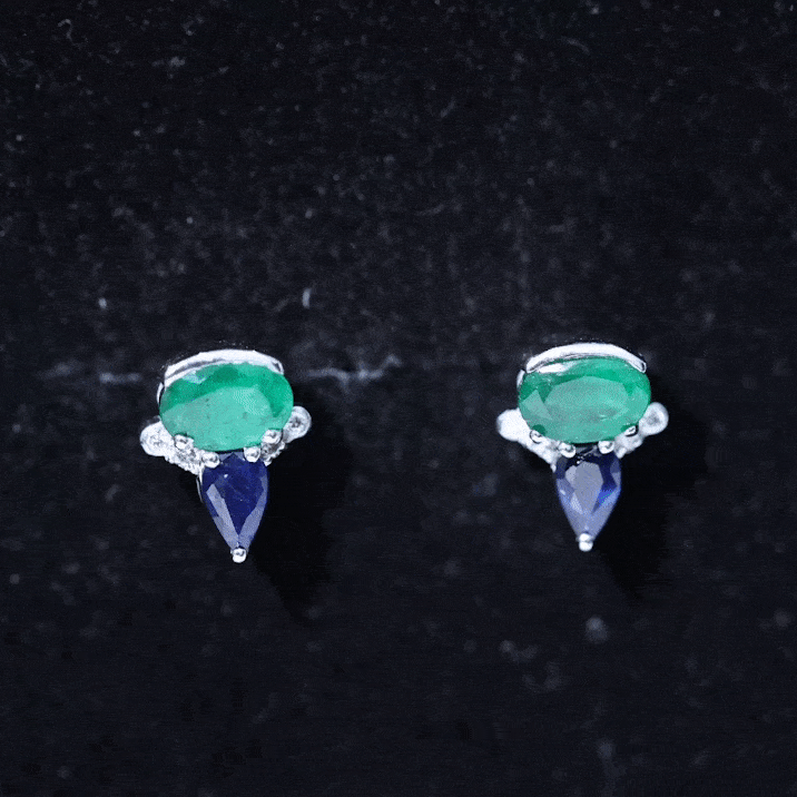 Lab Grown Emerald and Blue Sapphire Bridal Stud Earring with Certificate