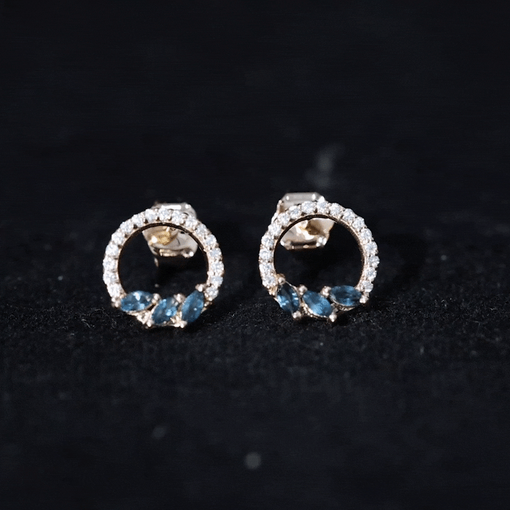 Marquise Cut London Blue Topaz and Diamond Eternity Stud Earrings