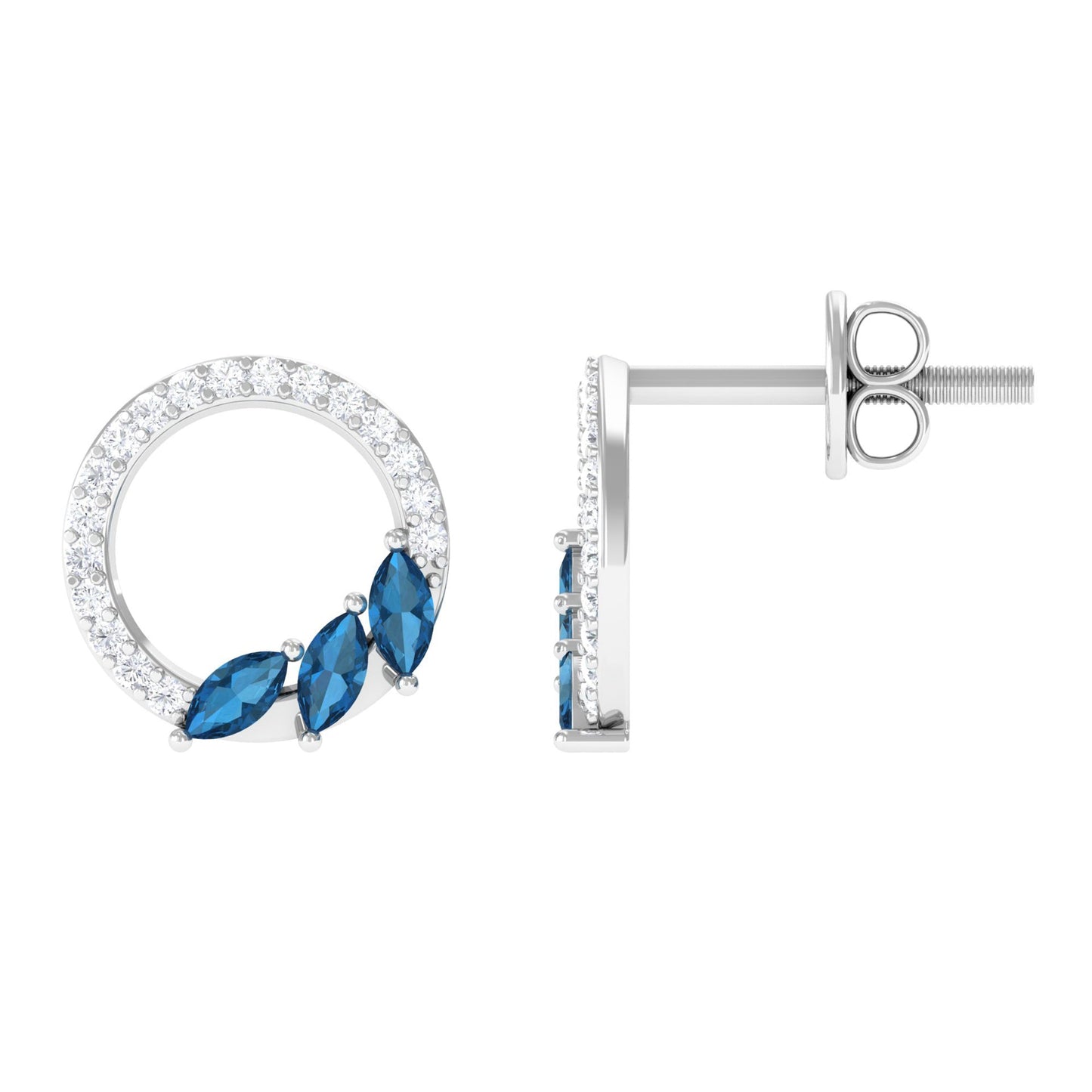 Marquise Cut London Blue Topaz and Diamond Eternity Stud Earrings