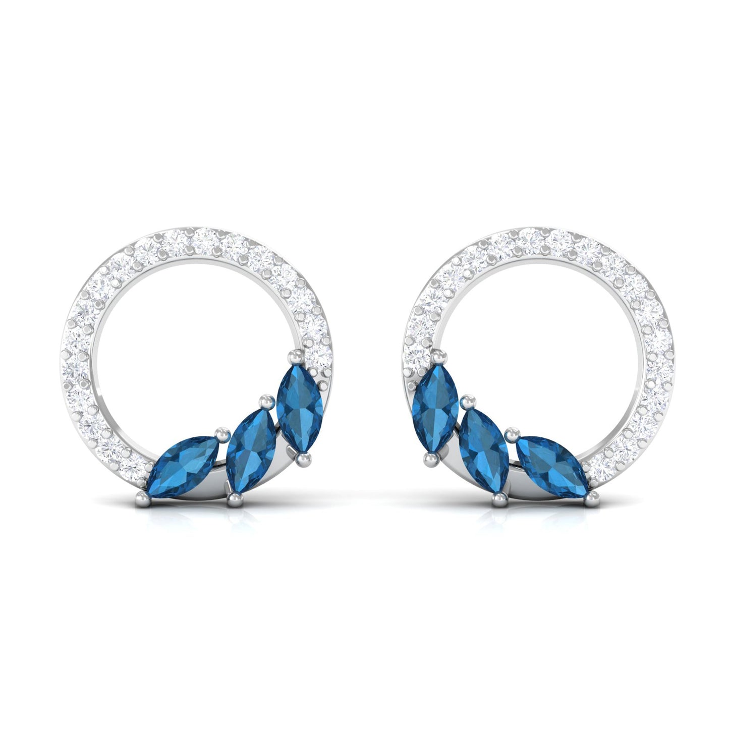 Marquise Cut London Blue Topaz and Diamond Eternity Stud Earrings