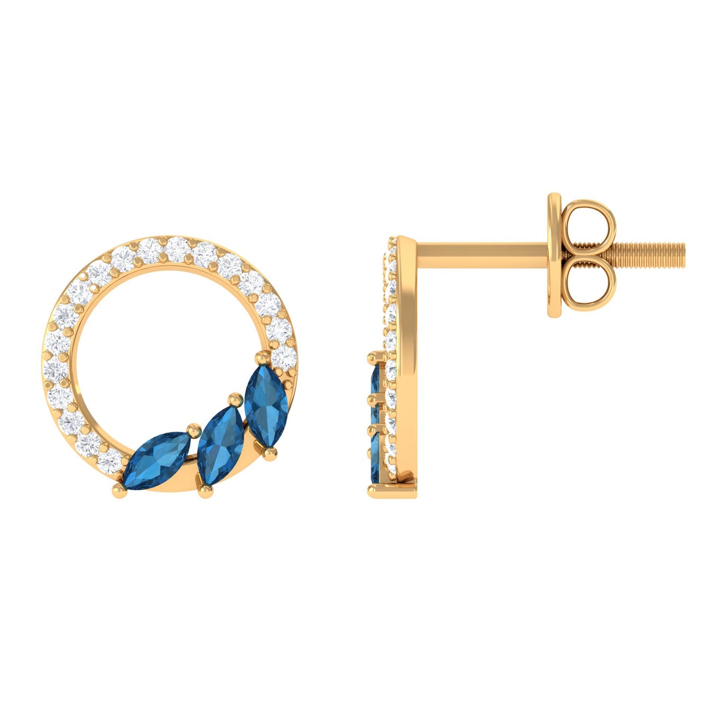 Marquise Cut London Blue Topaz and Diamond Eternity Stud Earrings