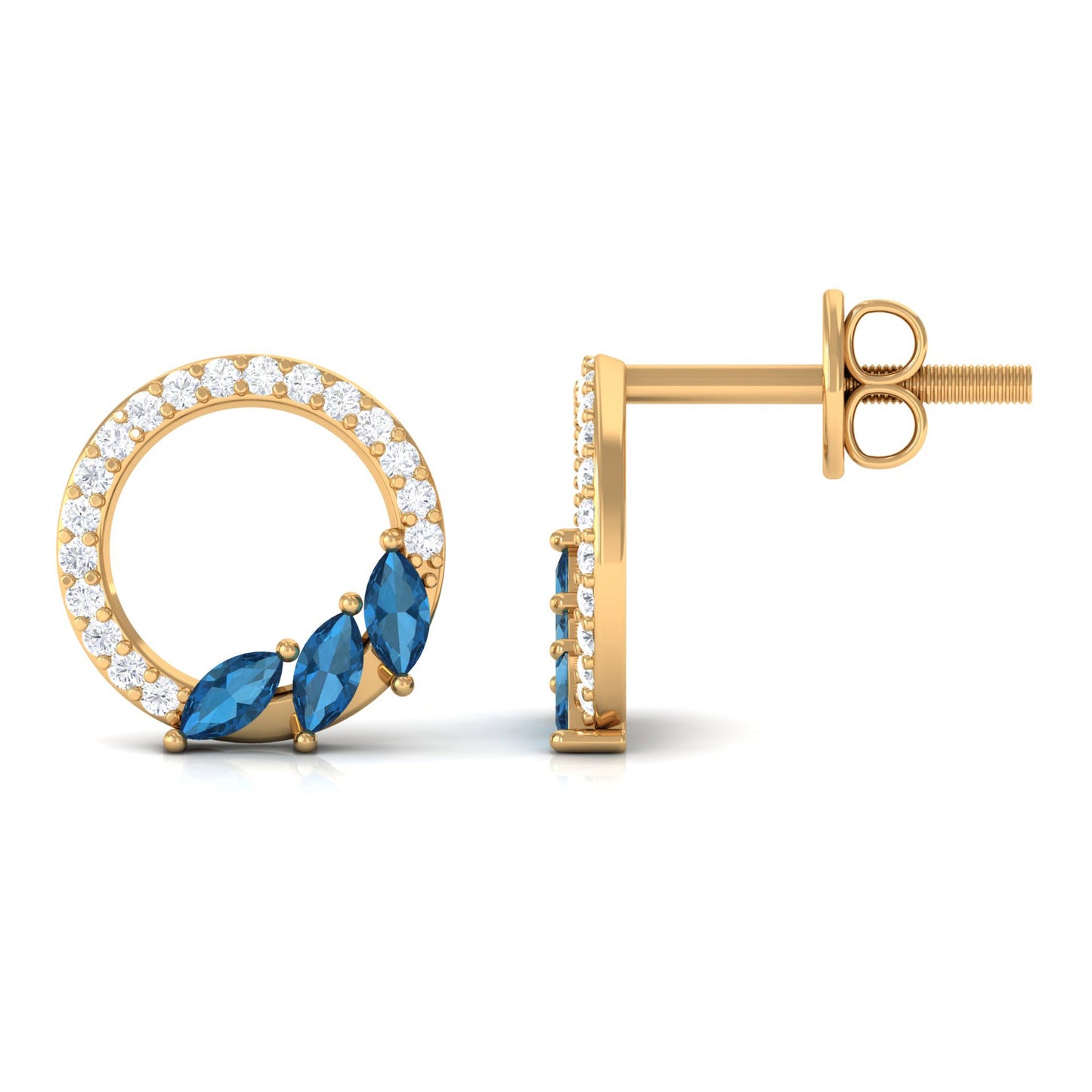 Marquise Cut London Blue Topaz and Diamond Eternity Stud Earrings