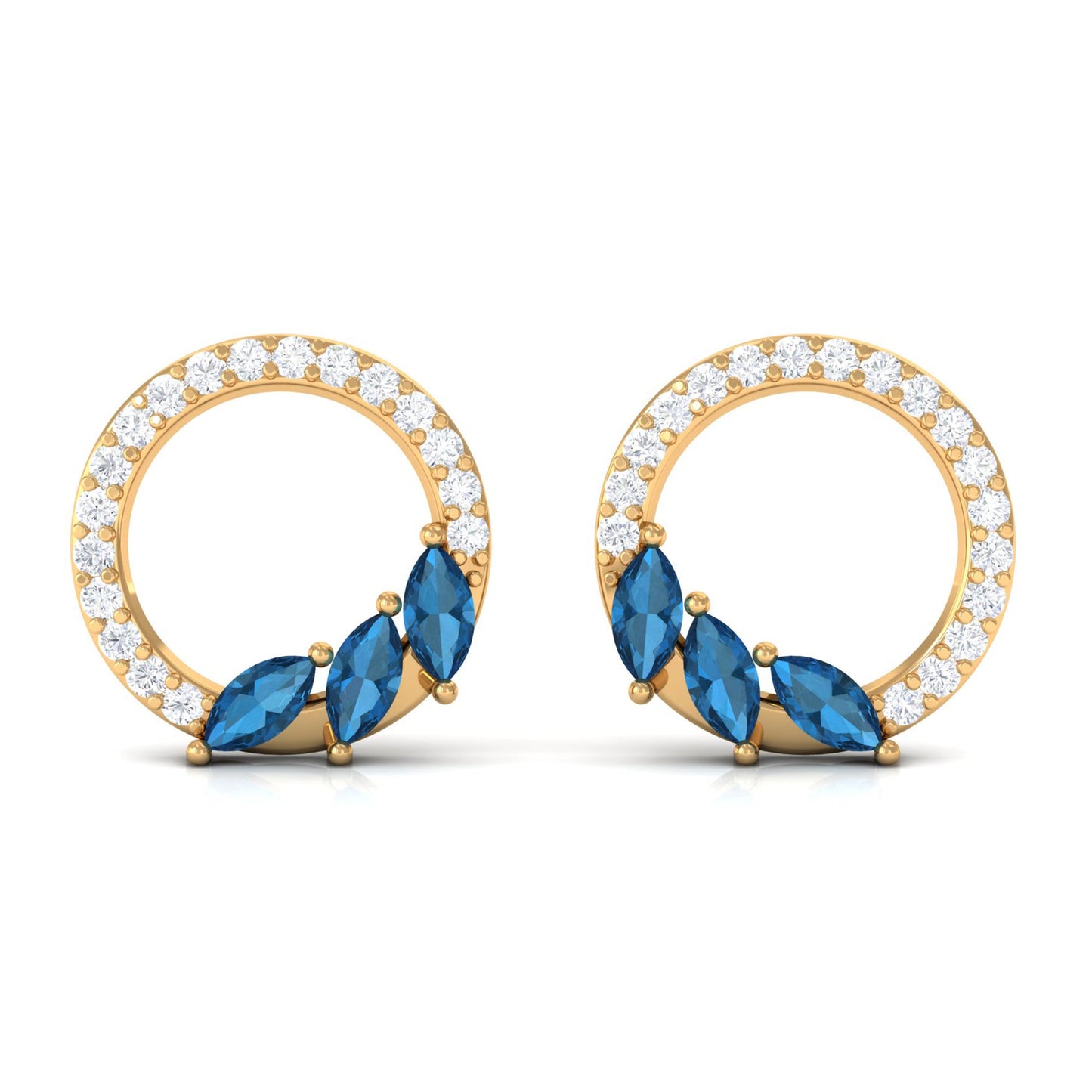 Marquise Cut London Blue Topaz and Diamond Eternity Stud Earrings