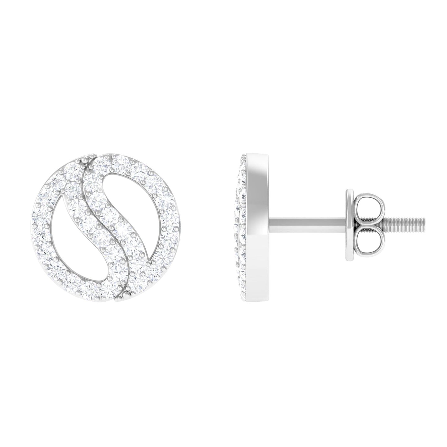 Classic Real Diamond Round Stud Earrings with Screw Back