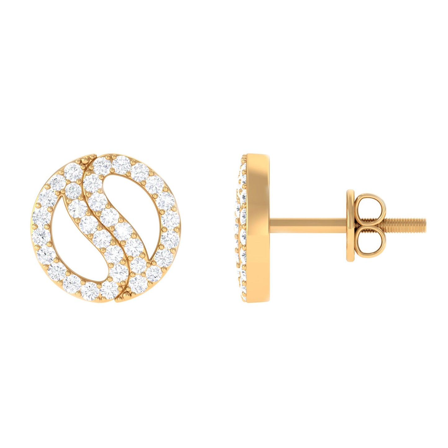 Classic Real Diamond Round Stud Earrings with Screw Back
