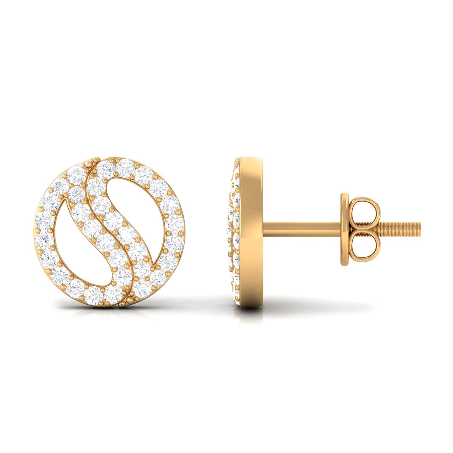 Classic Real Diamond Round Stud Earrings with Screw Back