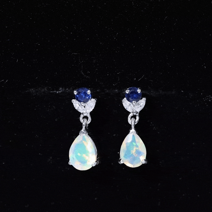 1.4 Carat Ethiopian Opal Teardrop Earrings with Lab Blue Sapphire