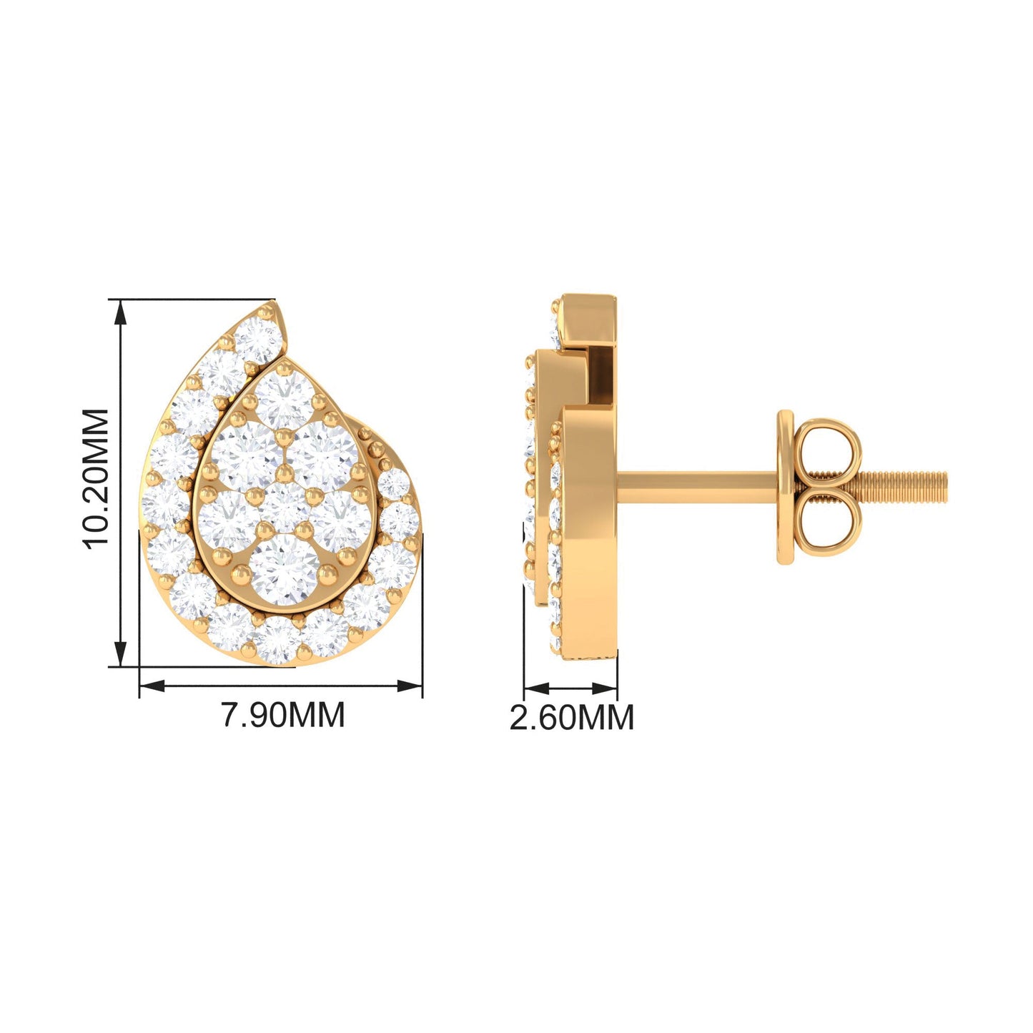 Real Diamond Designer Teardrop Stud Earrings