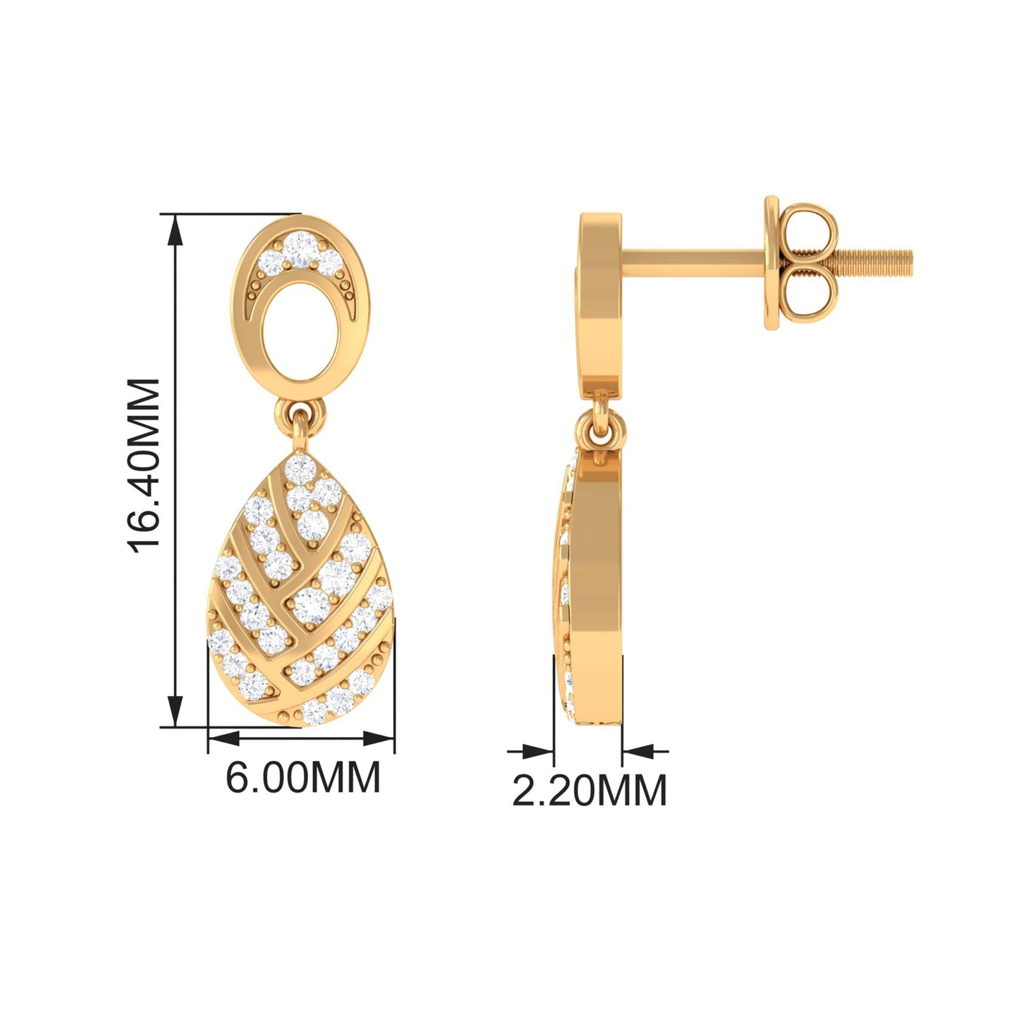 Certified Real Diamond Teardrop Earrings with Screw Back