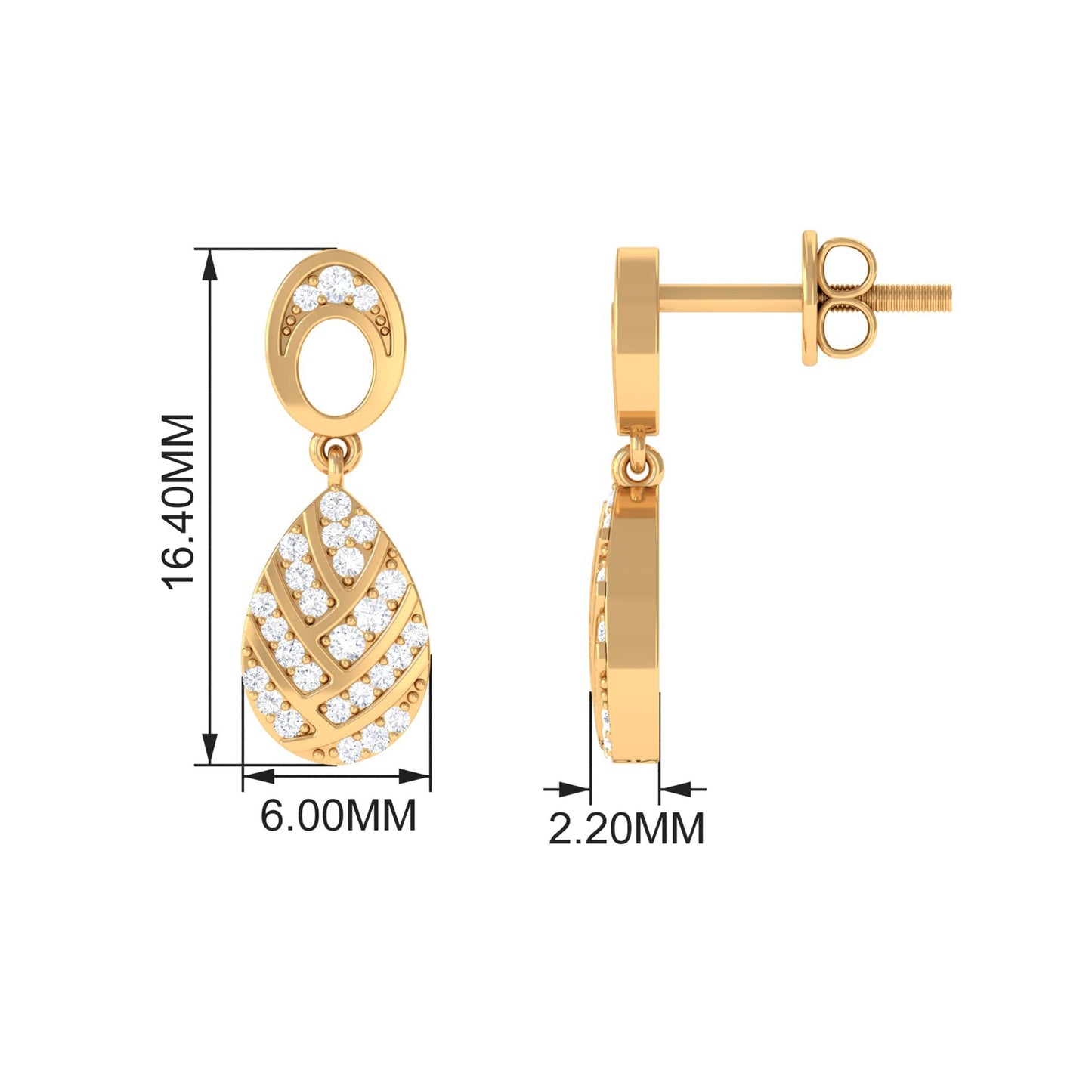 Certified Real Diamond Teardrop Earrings with Screw Back