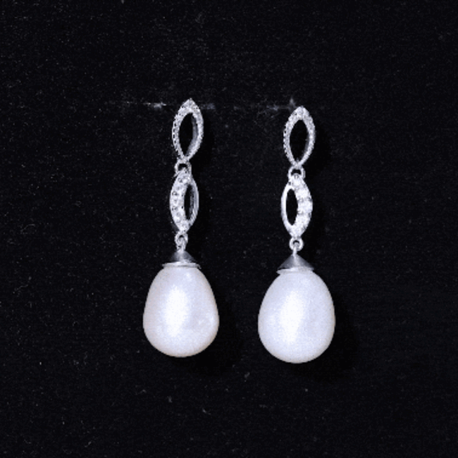 Genuine Freshwater Pearl and Diamond Infinity Drop Earrings
