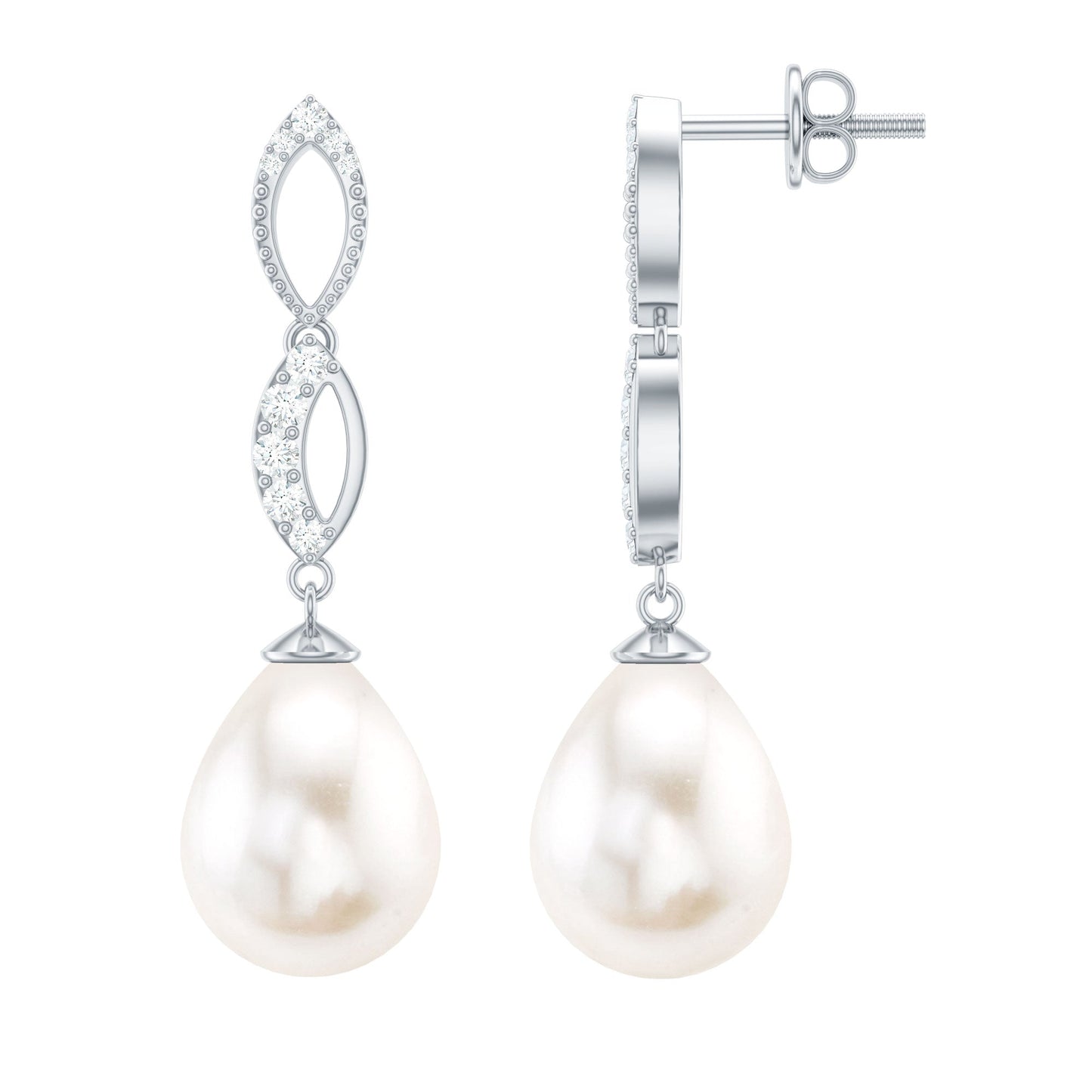 Genuine Freshwater Pearl and Diamond Infinity Drop Earrings