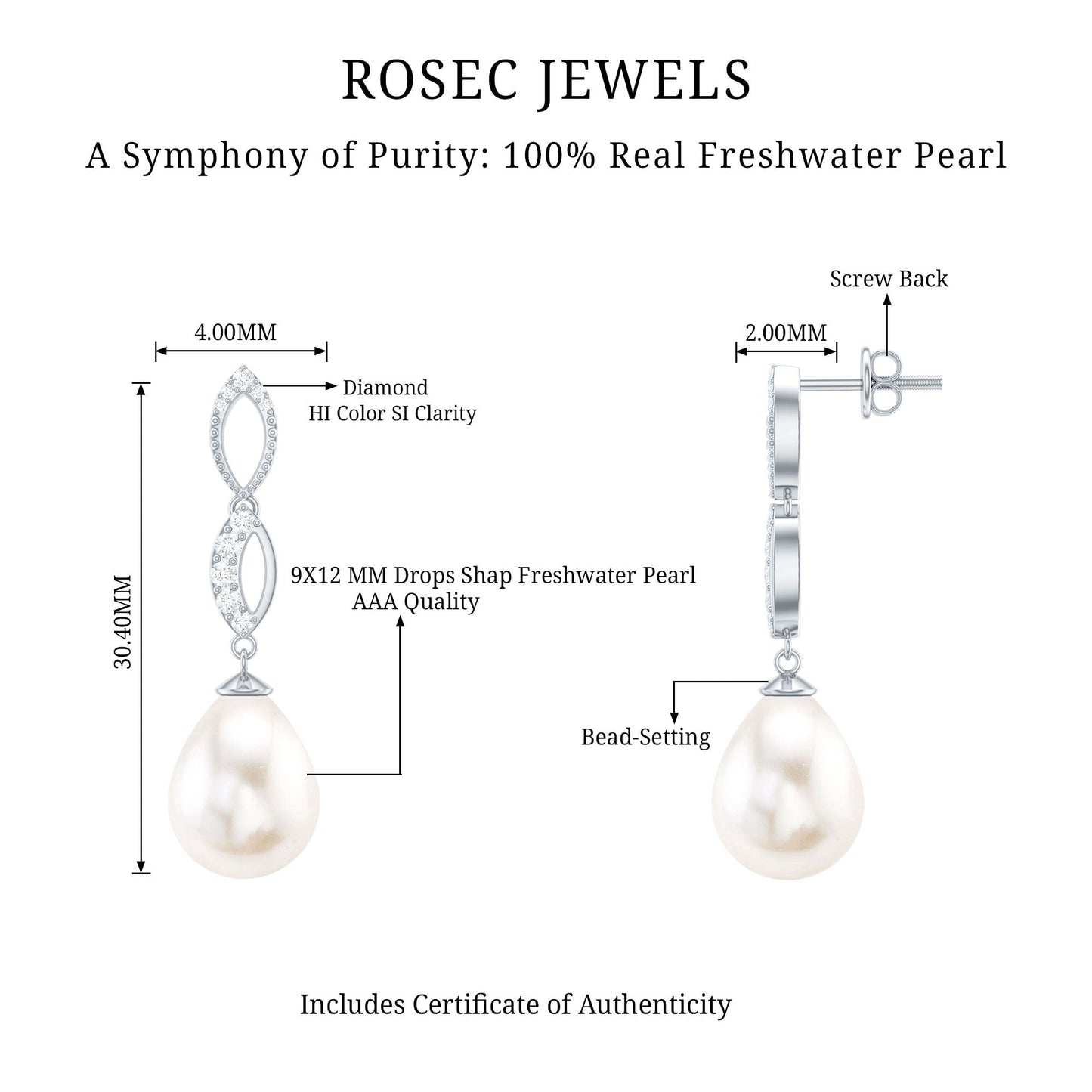 Genuine Freshwater Pearl and Diamond Infinity Drop Earrings