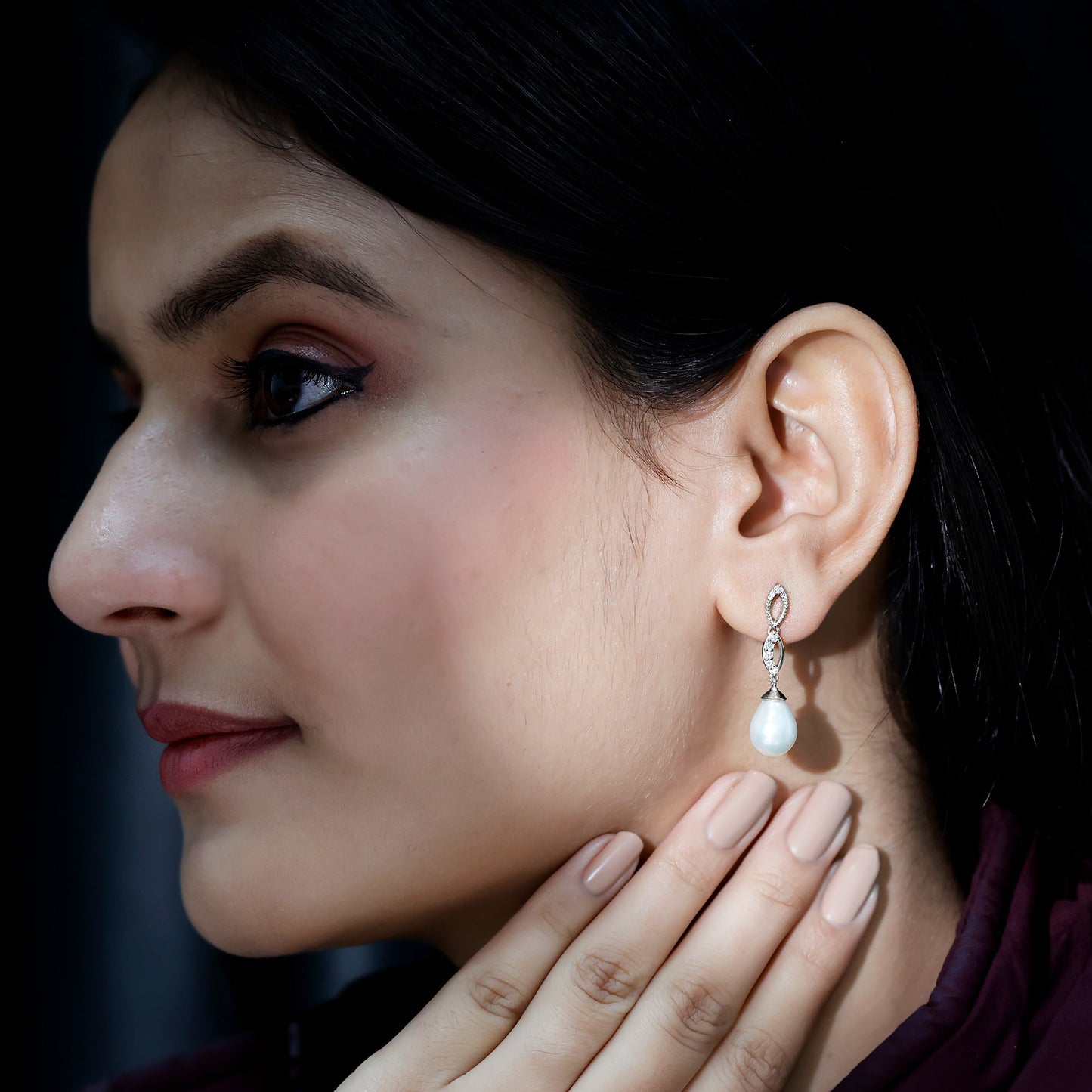 Genuine Freshwater Pearl and Diamond Infinity Drop Earrings