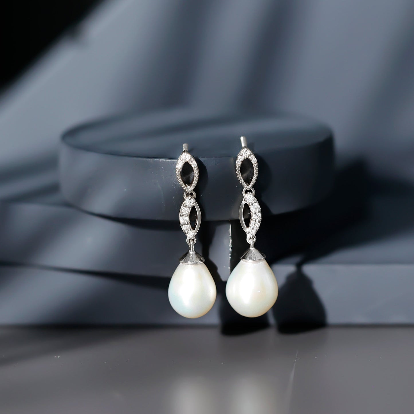 Genuine Freshwater Pearl and Diamond Infinity Drop Earrings