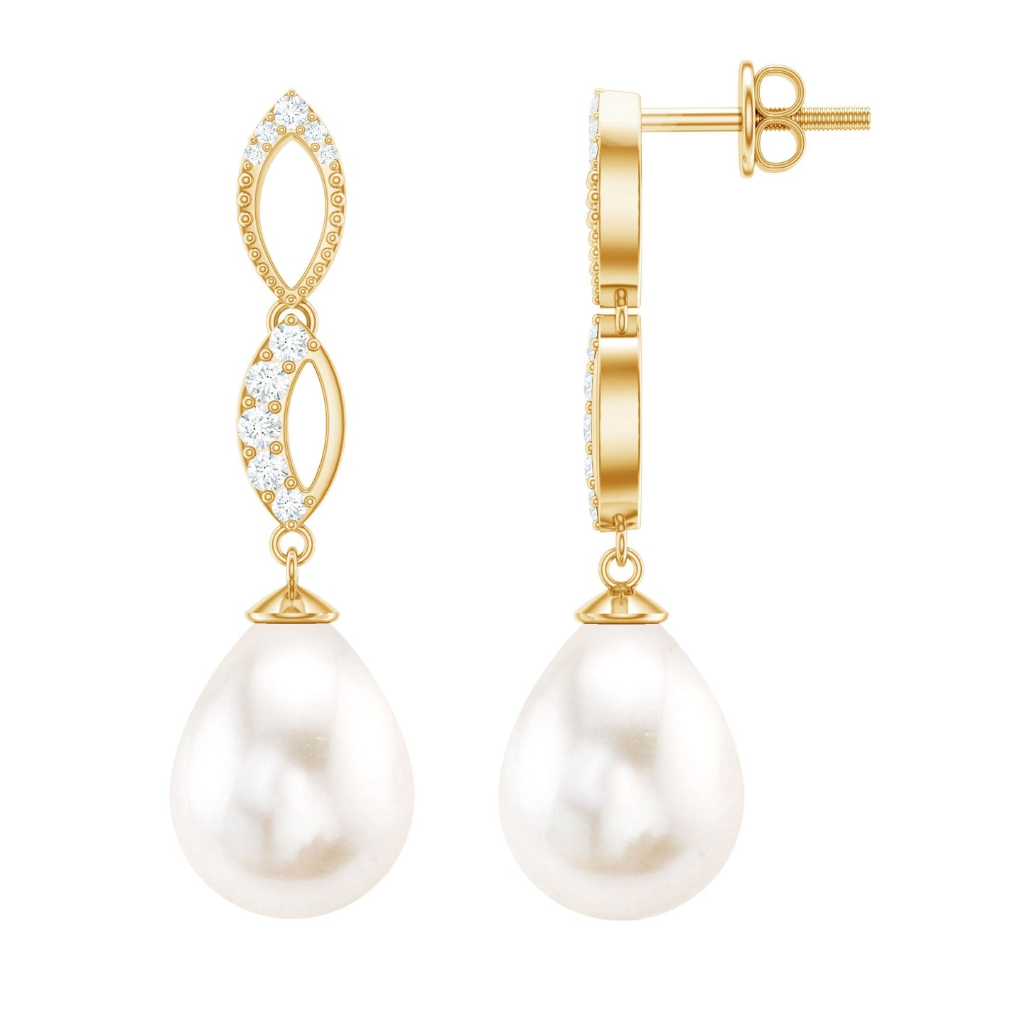 Genuine Freshwater Pearl and Diamond Infinity Drop Earrings