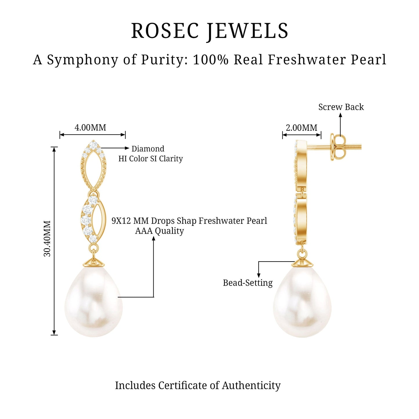 Genuine Freshwater Pearl and Diamond Infinity Drop Earrings