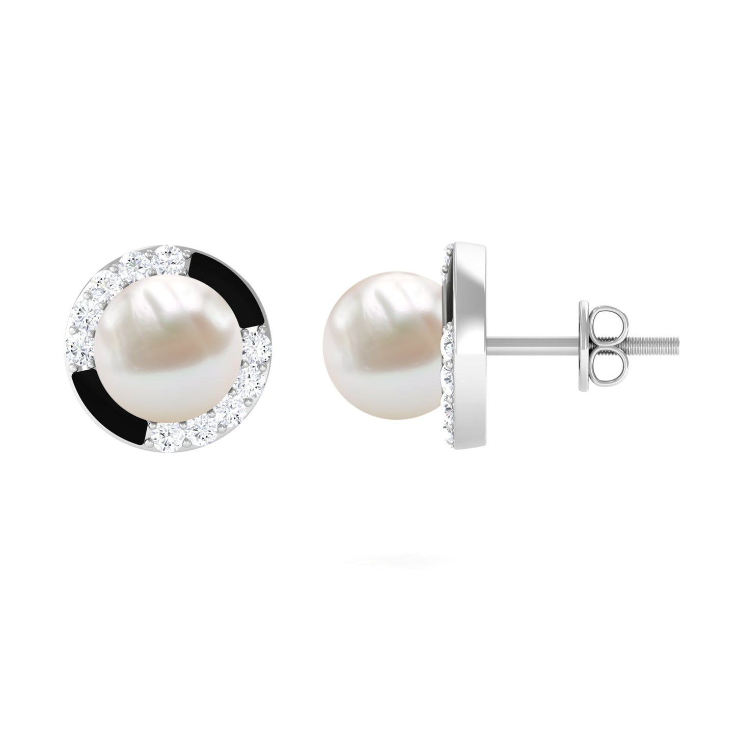 Classic Freshwater Pearl Stud Earrings with Diamond