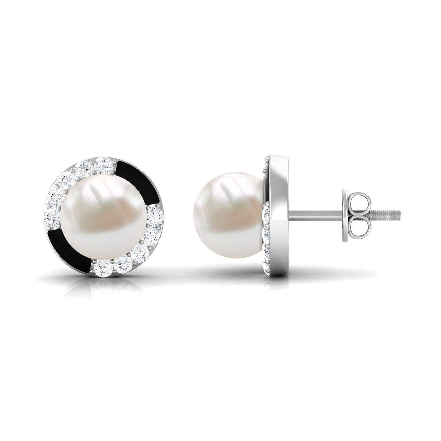 Classic Freshwater Pearl Stud Earrings with Diamond