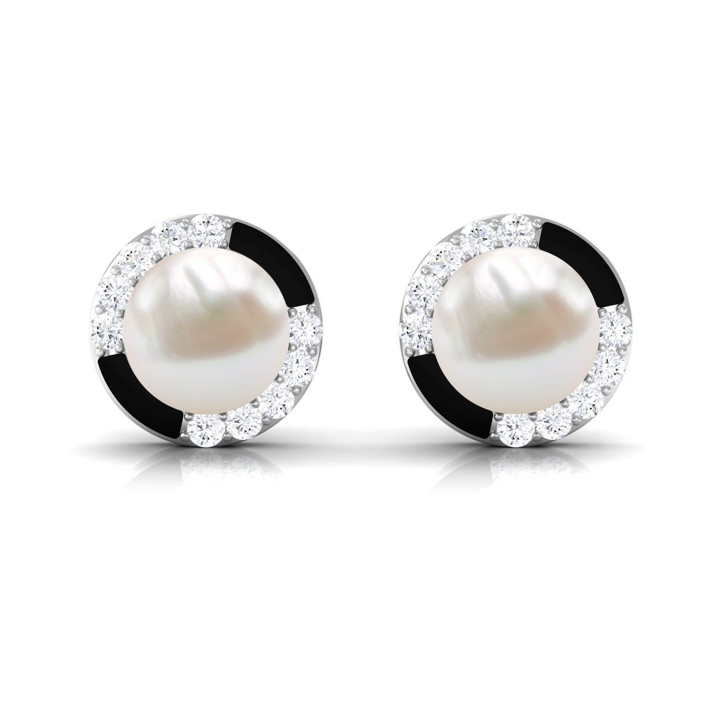 Classic Freshwater Pearl Stud Earrings with Diamond