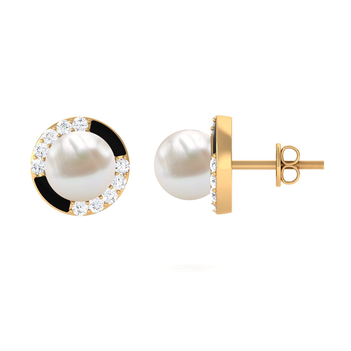 Classic Freshwater Pearl Stud Earrings with Diamond