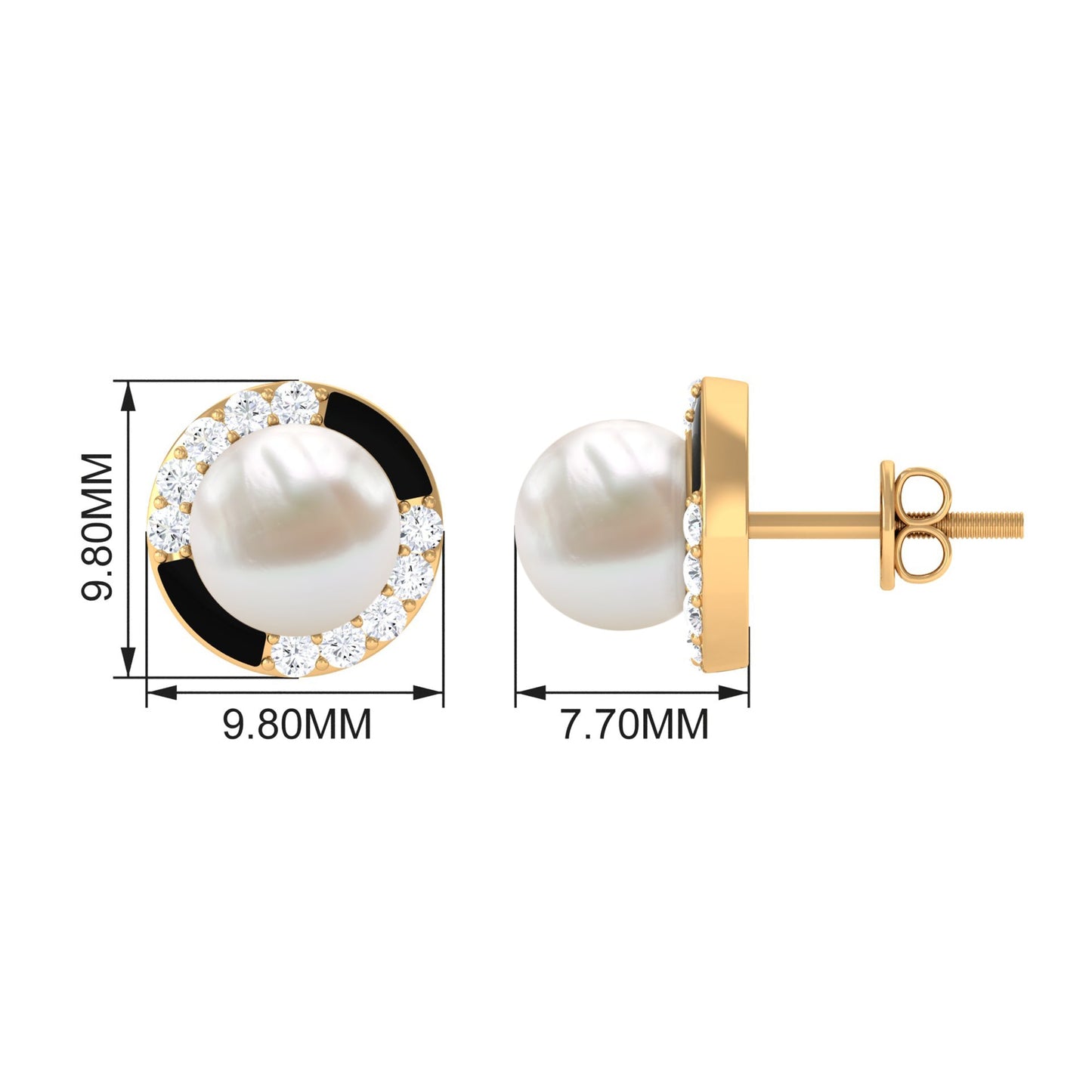 Classic Freshwater Pearl Stud Earrings with Diamond