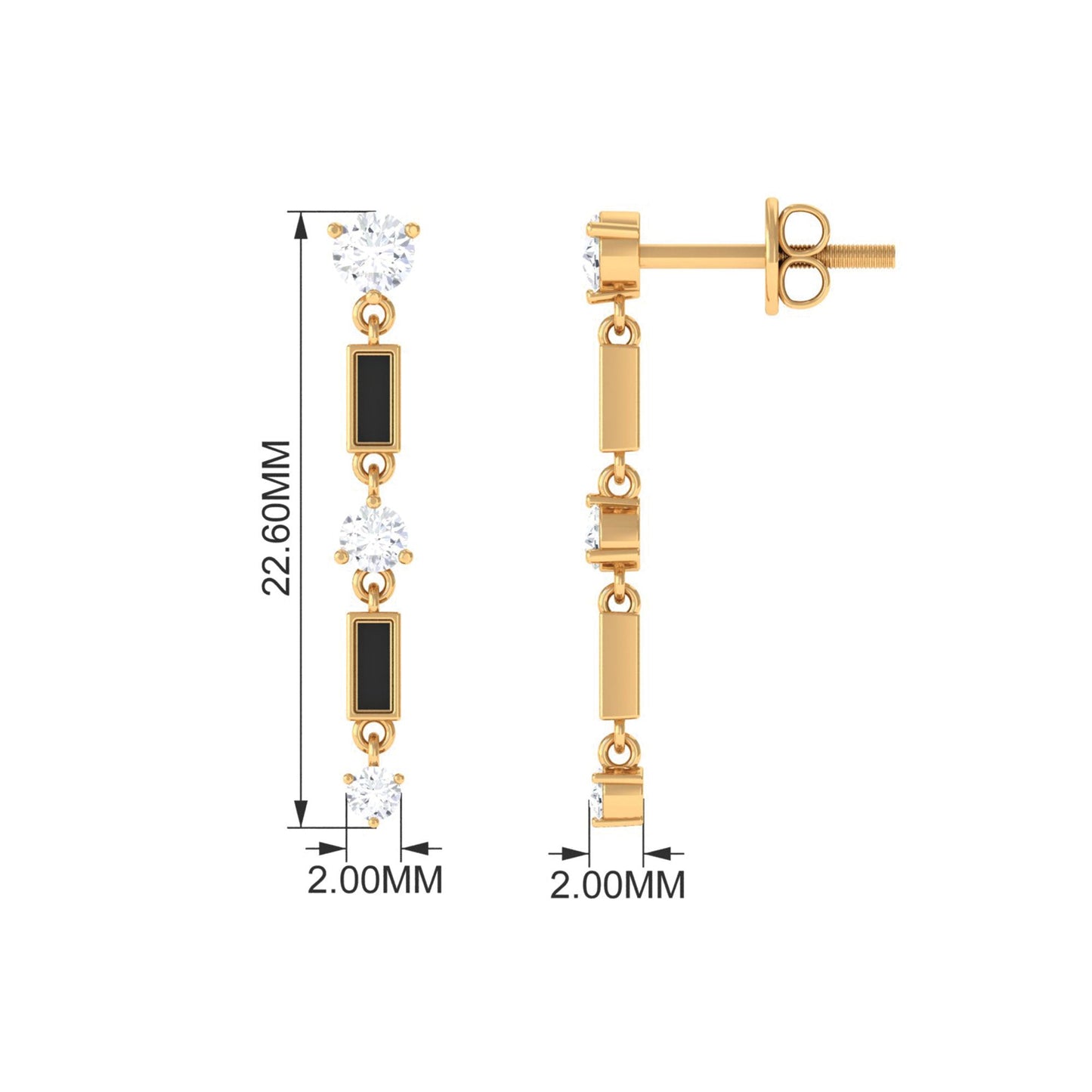 Moissanite Dangle Earrings with Black Enamel