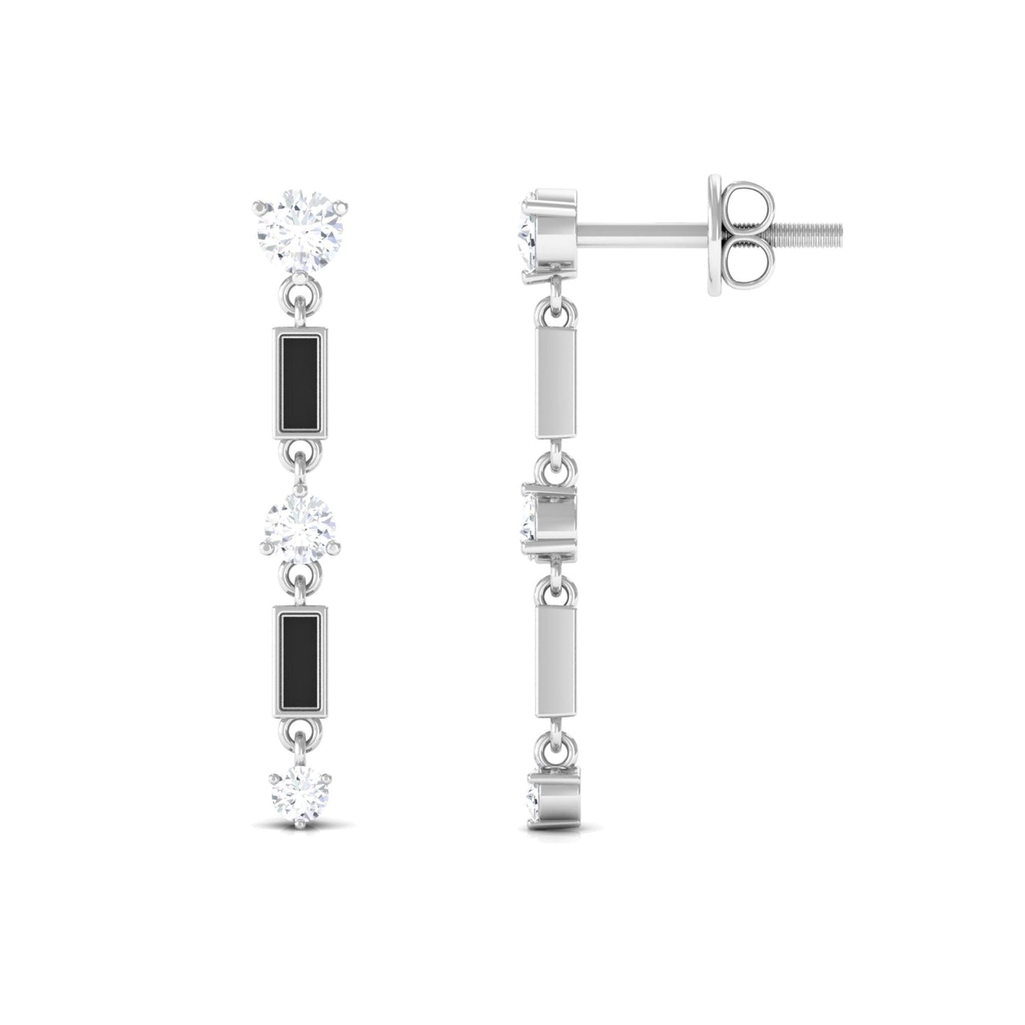 Moissanite Dangle Earrings with Black Enamel