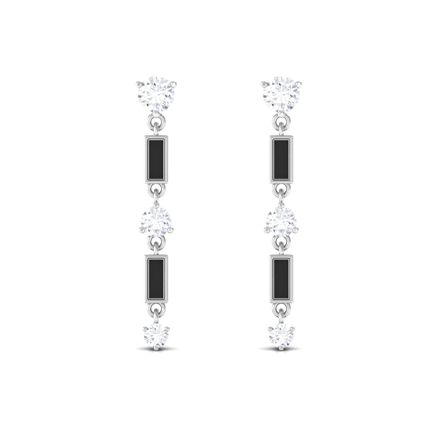 Moissanite Dangle Earrings with Black Enamel