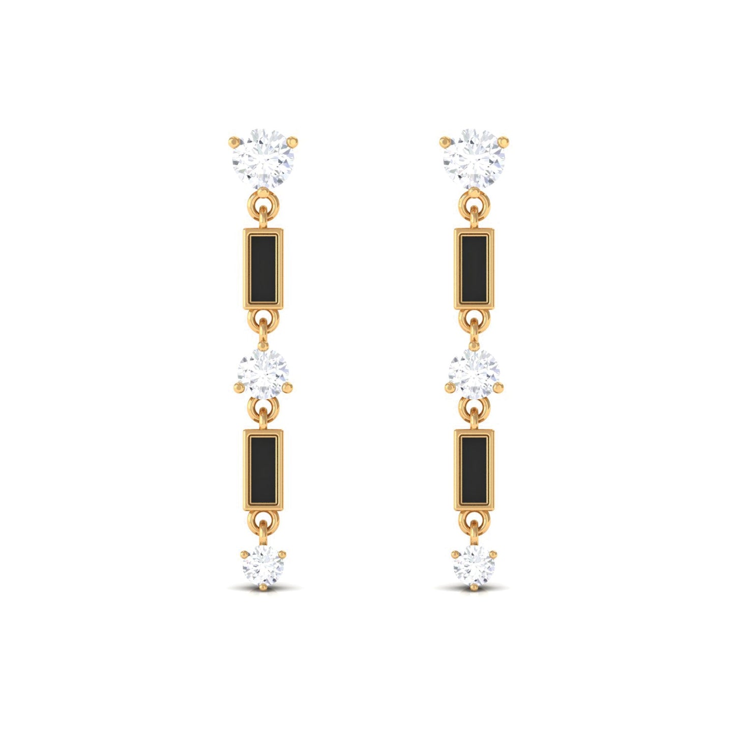 Moissanite Dangle Earrings with Black Enamel