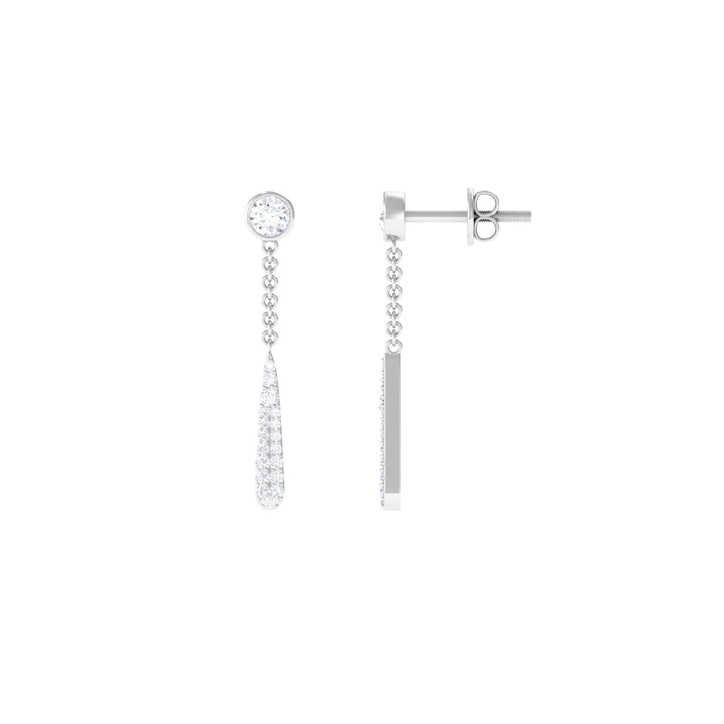 Certified Moissanite Chain Dangle Earrings with Screw Back