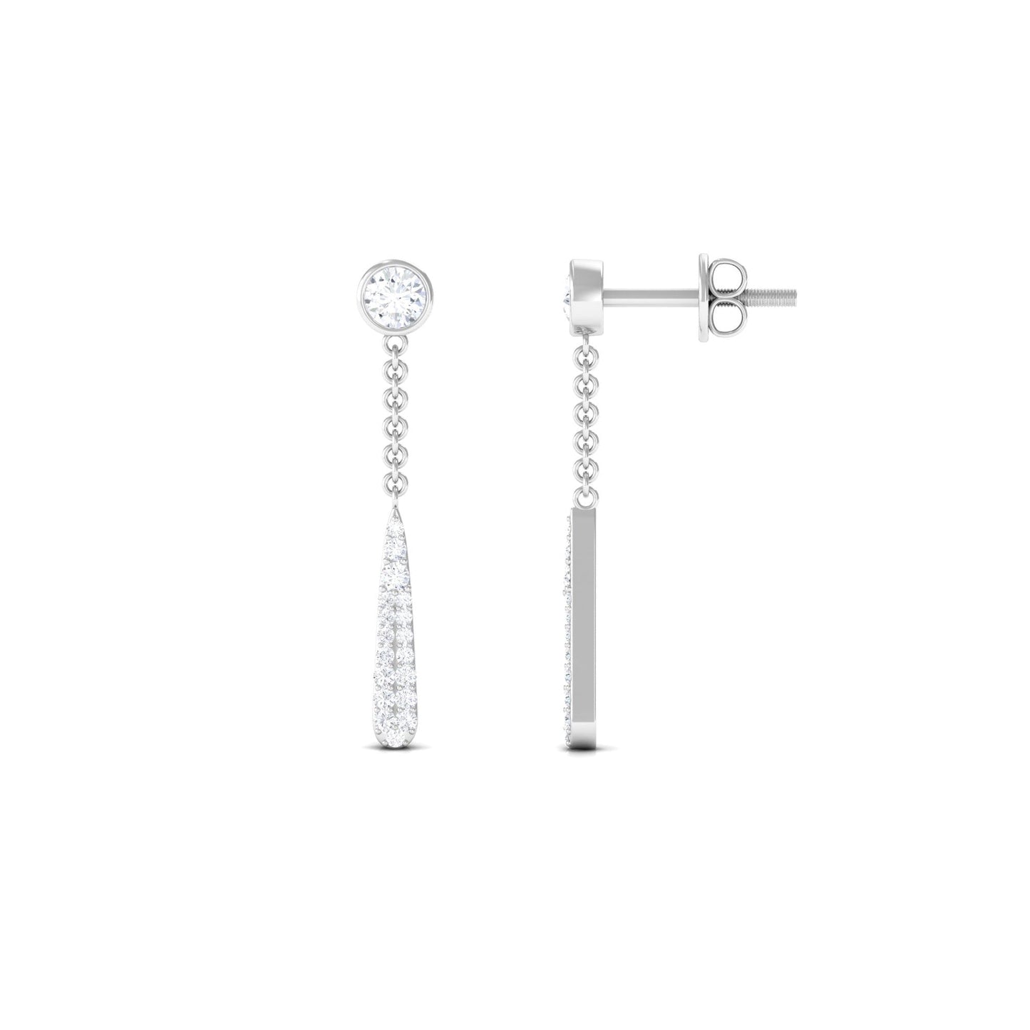 Certified Moissanite Chain Dangle Earrings with Screw Back