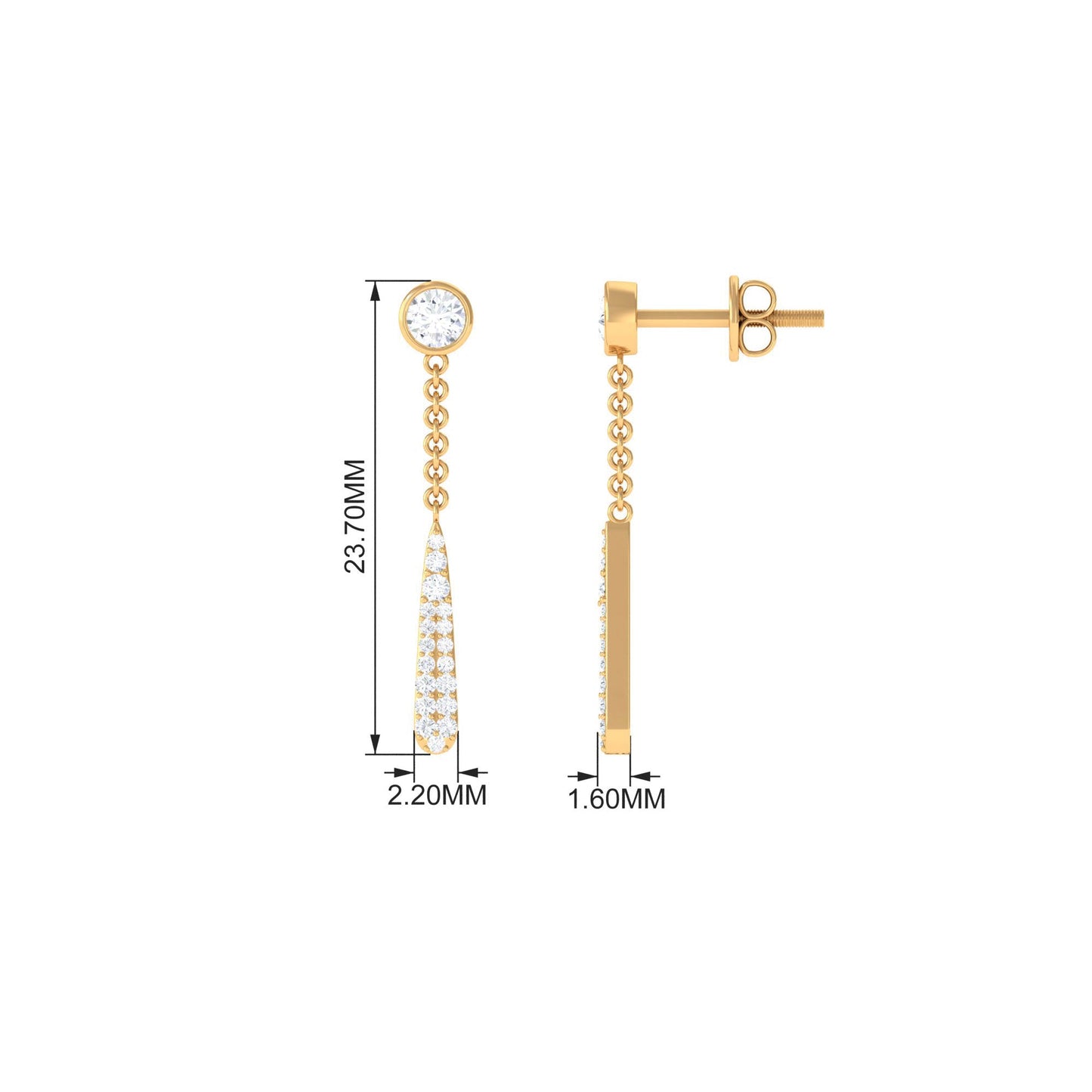 Certified Moissanite Chain Dangle Earrings with Screw Back