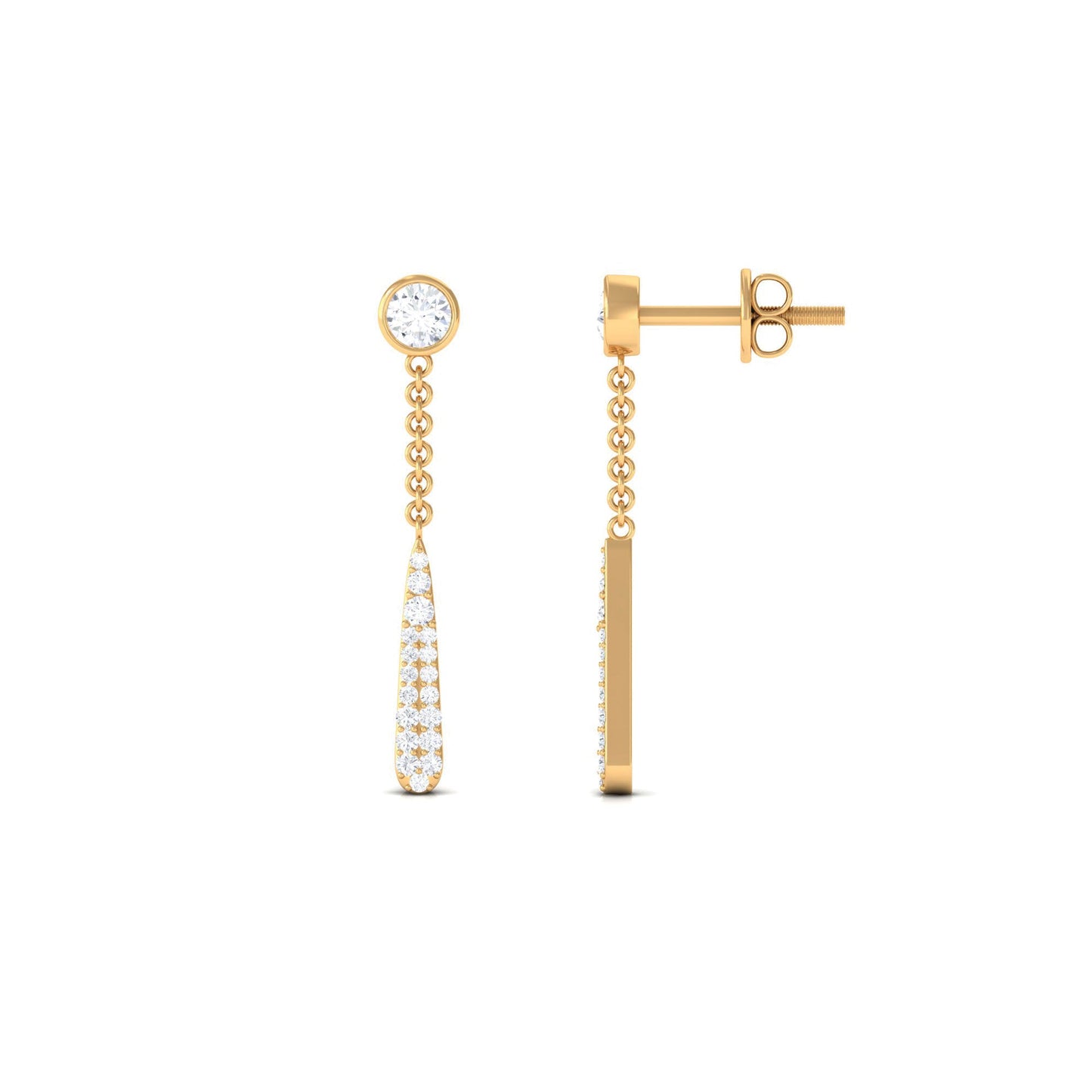 Certified Moissanite Chain Dangle Earrings with Screw Back