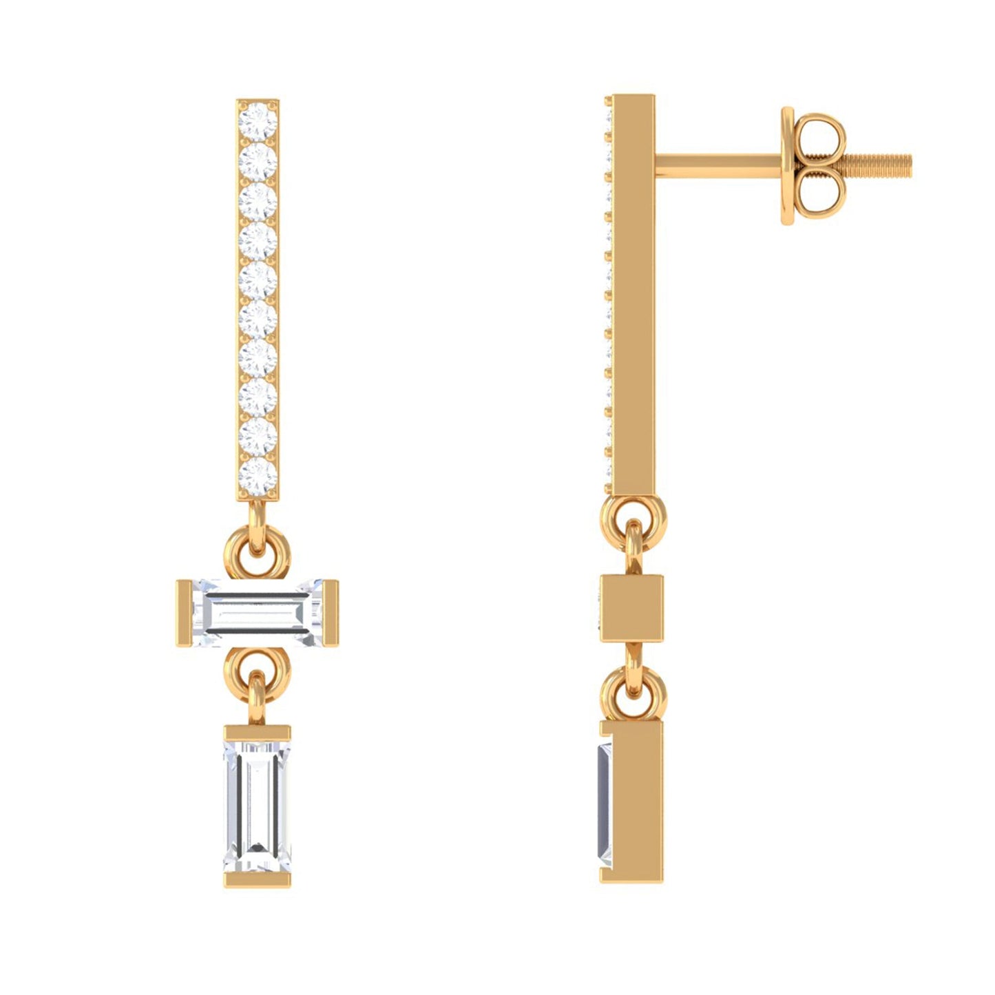 Certified Moissanite Dangle Drop Earrings with Screw Back