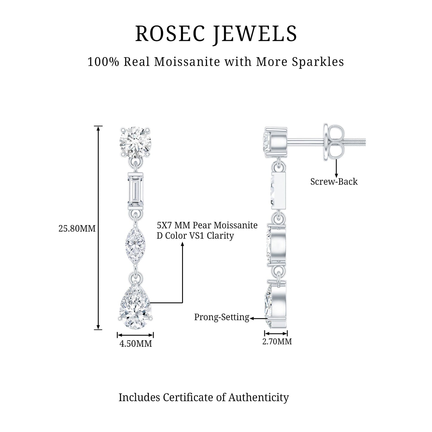 Certified Moissanite Wedding Dangle Earrings For Bride